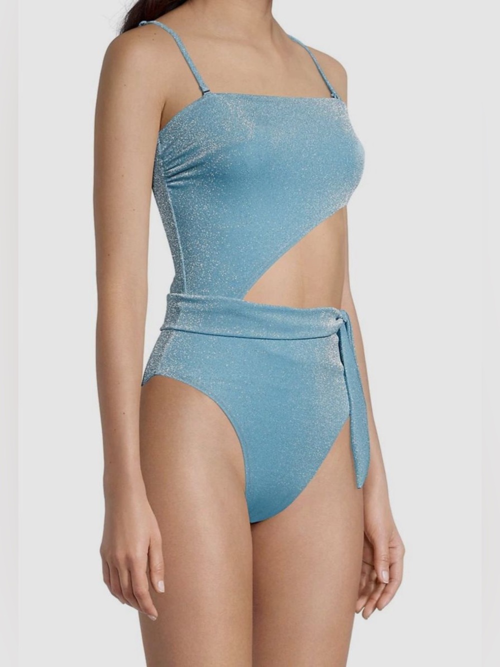 Ramy Brook Gigi Shimmer Cutout One-Piece Swimsuit Sz L Belted Metallic Sparkle